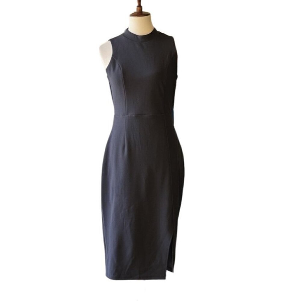 A.B.S Collection Women's Black Knit Storm Mock Neck Side Slit Midi Dress Size 8 - Picture 8 of 15